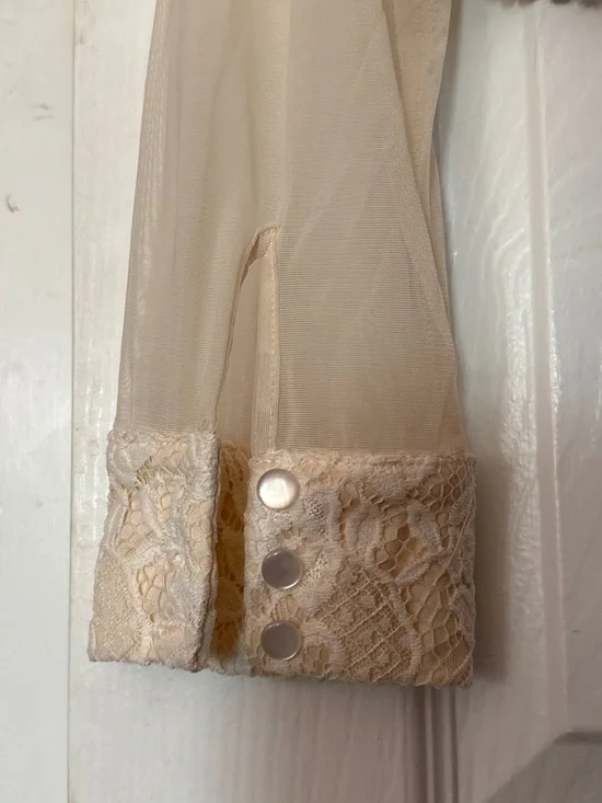 Delicate Lace Overlay Long-Sleeve Top — Cream - Picture 14 of 14